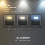 V-TAC CREE SMD süllyeszthető, műanyag IP20, négyzet LED panel 12W, CCT - SKU 104836