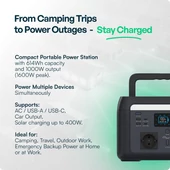 V-TAC hordozható áramfejlesztő, max. 1200W terheléshez, Napelemes töltési lehetőséggel - SKU 11443