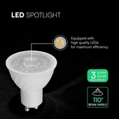 V-TAC GU10 LED spot égő 3 db/csomag 6W meleg fehér 110° - SKU 2119211