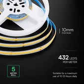 V-TAC DC24V COB LED szalag IP20, 432 db/m hideg fehér, 100 Lm/W - SKU 212669