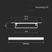 V-TAC süllyeszthető alumínium LED szalag profil fehér fedlappal 55x10mm, 2m hosszú - SKU 24101