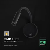 V-TAC CREE SMD LED-es olvasólámpa állítható flexibilis fejjel, meleg fehér - SKU 241506