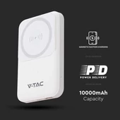 V-TAC 10000mAh powerbank, MagSafe vezeték nélküli töltéssel, fehér - SKU 23039