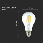 V-TAC 10W E27 hideg fehér filament A60 LED égő - SKU 214412
