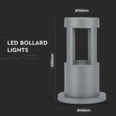 V-TAC 10W kültéri COB LED lámpa oszlop 25 cm, meleg fehér, szürke házzal, 100 Lm/W - SKU 128319