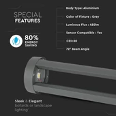 V-TAC 10W kültéri LED lámpa oszlop 80 cm, hideg fehér, szürke házzal - SKU 8330