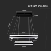 113W LED Dimmable Soft Light Chandelier, 3000K, Square Black body