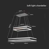 113W LED Dimmable Soft Light Chandelier, 3000K, Square Coffee brown body