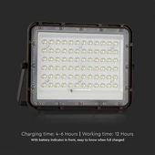 V-TAC 12000mAh napelemes LED reflektor 15W hideg fehér, 1200 Lumen, fekete házzal - SKU 7825