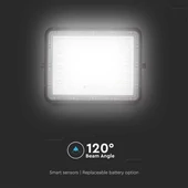 V-TAC 12000mAh napelemes LED reflektor 15W hideg fehér, 1200 Lumen, fekete házzal - SKU 7825