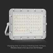 V-TAC 12000mAh napelemes LED reflektor 15W természetes fehér, 1200 Lumen, fehér házzal - SKU 7844