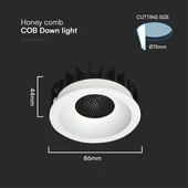 V-TAC COB LED 12W CCT méhsejt diffúzoros mélysugárzó, fehér, BridgeLUX chipes - SKU 23672