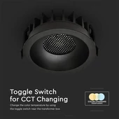 V-TAC COB LED 12W CCT méhsejt diffúzoros mélysugárzó, fekete, BridgeLUX chipes - SKU 23671