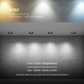 V-TAC COB LED 12W CCT méhsejt diffúzoros mélysugárzó, fekete, BridgeLUX chipes - SKU 23671