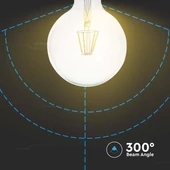 V-TAC 12W E27 természetes fehér filament G125 LED égő, 125 Lm/W - SKU 217454