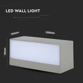 V-TAC 12W kültéri, téglatest alakú, fali LED lámpa hideg fehér - SKU 218244