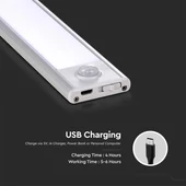 V-TAC 1.5W, 2in1 akkumulátoros LED bútorvilágítás, természetes fehér, ezüst házzal, 30 cm - SKU 2958