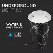 V-TAC 1W 12V kültéri, 2 irányú talajlámpa, fehér, IP67 90°, hideg fehér - SKU 1467