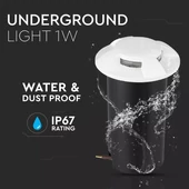 V-TAC 1W 12V kültéri, 4 irányú talajlámpa, fehér, IP67 90°, meleg fehér - SKU 1469