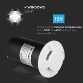 V-TAC 1W 12V kültéri, 4 irányú talajlámpa, fehér, IP67 90°, meleg fehér - SKU 1469