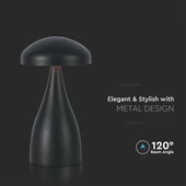 V-TAC 1W fekete, érintéssel vezérelhető akkumulátoros asztali LED lámpa, CCT - SKU 7895