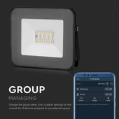 V-TAC 20W, fekete, bluetooth-os okos LED reflektor, RGB+CCT - SKU 5985