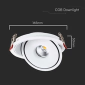 V-TAC 20W süllyeszthető COB LED mélysugárzó, állítható szöggel, fehér házzal, CCT - SKU 10581
