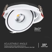 V-TAC 20W süllyeszthető COB LED mélysugárzó, állítható szöggel, fehér házzal, CCT - SKU 10581