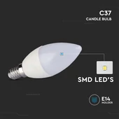 V-TAC 2.9W E14 természetes fehér C37 LED gyertya égő - SKU 2985
