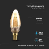 V-TAC 2W borostyán E14 meleg fehér filament LED gyertya égő - SKU 7472