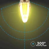V-TAC 2W borostyán E14 meleg fehér filament LED gyertya égő - SKU 7472