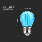 V-TAC 2W E27 kék filament G45 LED égő - SKU 217412