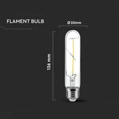 V-TAC 2W E27 meleg fehér T30 filament LED égő, 100 Lm/W - SKU 217251