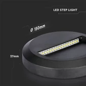 V-TAC 2W fekete LED lépcsővilágítás, kerek, IP65, természetes fehér - SKU 211316