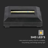 V-TAC 2W fekete LED lépcsővilágítás, szögletes, IP65, meleg fehér - SKU 211323