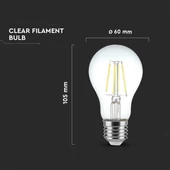 V-TAC 3 lépésben dimmelhető 4W E27 meleg fehér filament A60 LED égő, 100 Lm/W - SKU 6845