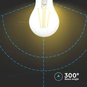 V-TAC 3 lépésben dimmelhető 4W E27 meleg fehér filament A60 LED égő, 100 Lm/W - SKU 6845