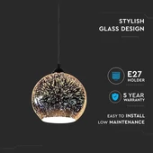 V-TAC 3D-s üveg csillár, függeszték E27 foglalattal, O200mm - SKU 40121