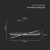 V-TAC szögeletes dimmelhető 45W designer LED csillár, fekete házzal, Meleg fehér - SKU 6906