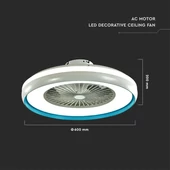 V-TAC 45W mennyezeti ventilátor, változtatható színhőmérséklettel, kék díszcsíkkal - SKU 217934