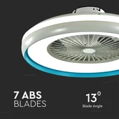 V-TAC 45W mennyezeti ventilátor, változtatható színhőmérséklettel, kék díszcsíkkal - SKU 217934