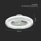 V-TAC 45W mennyezeti ventilátor, változtatható színhőmérséklettel, szürke díszcsíkkal - SKU 217935