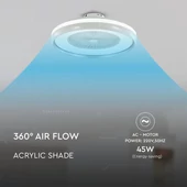 V-TAC 45W mennyezeti ventilátor, változtatható színhőmérséklettel, szürke díszcsíkkal - SKU 217935