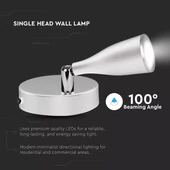 V-TAC 4.5W beltéri fehér fali LED lámpa meleg fehér - SKU 8262