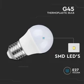 V-TAC 4.5W E27 meleg fehér G45 LED égő csomag (3 db) - SKU 217362