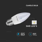 V-TAC 4.5W E27 természetes fehér C37 LED gyertya égő - SKU 2143431