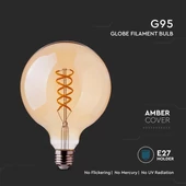 V-TAC 4.8W borostyán E27 spirál filament, G95 LED égő, 1800K - SKU 217217