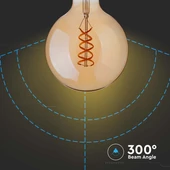 V-TAC 4.8W borostyán E27 spirál filament, G95 LED égő, 1800K - SKU 217217
