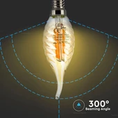 V-TAC 4W borostyán E14 meleg fehér filament LED csavart gyertyaláng égő - SKU 7116