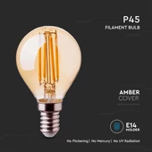 V-TAC 4W borostyán E14 filament P45 LED kisgömb égő, 2200K - SKU 214499